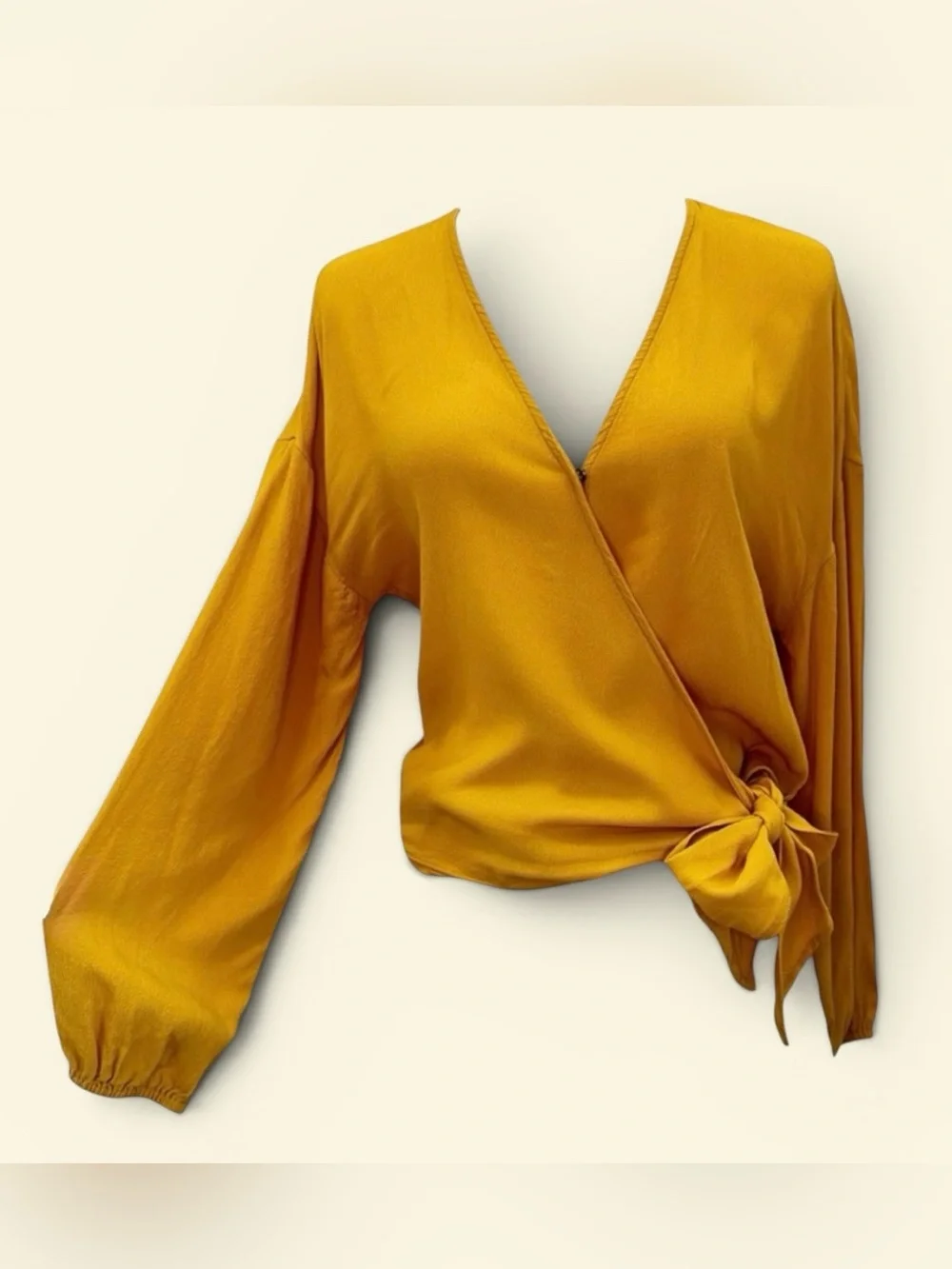 Madewell Raelynn Long Sleeve Gold Yellow Wrap Top Blouse with Side Tie Size XS